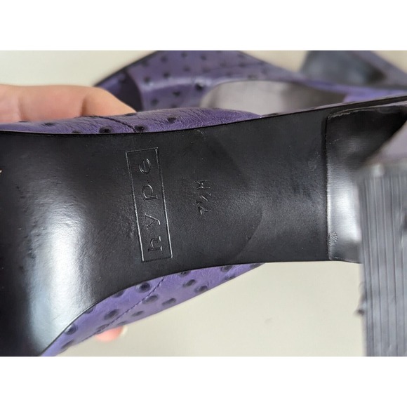 Vintage Y2K 1990s Hype Purple Ostrich Square Toed Kitten Heels 7.5 - Picture 6 of 6